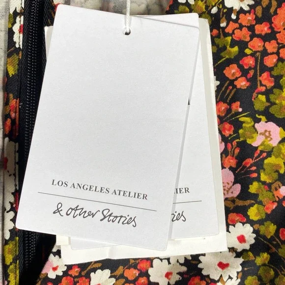 & Other Stories Extra Puff Sleeves Mini Dress Floral Pink Black Size 0 NWT - Picture 8 of 13